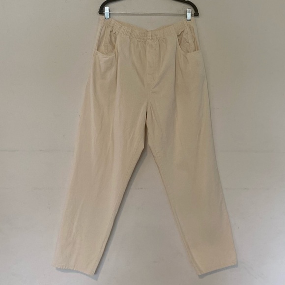 π2/$20 Vintage St. Michael Plus Sz 16 Cotton Pull On Ivory Pleated Trousers - Picture 2 of 6